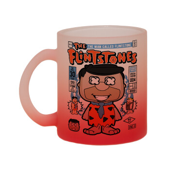 The flintstones, Κούπα γυάλινη δίχρωμη με βάση το κόκκινο ματ, 330ml
