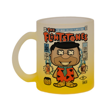 The flintstones, Κούπα γυάλινη δίχρωμη με βάση το κίτρινο ματ, 330ml