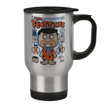 The flintstones, Κούπα ταξιδιού ανοξείδωτη με καπάκι, διπλού τοιχώματος (θερμό) 450ml
