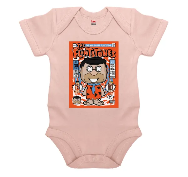 The flintstones — Βρεφικό φορμάκι μωρού, 0-18 μηνών, ΡΟΖ POWDER, 100% Organic Cotton, κοντομάνικο