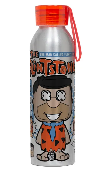 The flintstones — Αλουμινένιο Αθλητικό Μπουκάλι 650ml – Ασημί με Κόκκινο Καπάκι και Λουράκι Σιλικόνης