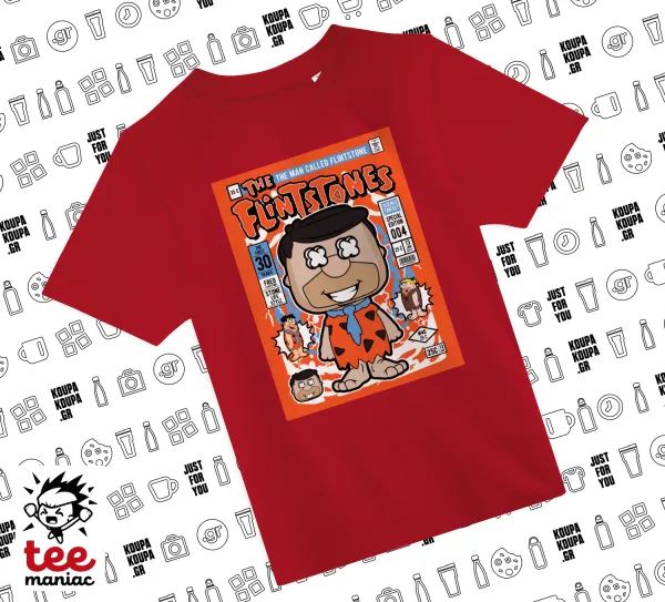 The flintstones — ΚΟΚΚΙΝΟ Άνετο παιδικό T-Shirt από 100% βαμβάκι, για κάθε μέρα. Vegan & OEKO-TEX πιστοποιημένο.