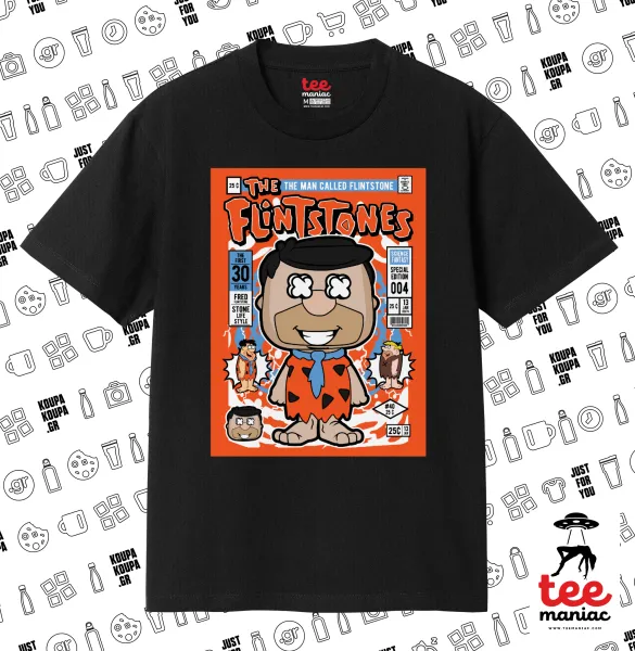 The flintstones — ΜΑΥΡΟ Κλασικό T-Shirt, διπλής ραφής, χωρίς πλευρικές ραφές από 100% βαμβάκι. Vegan & OEKO-TEX πιστοποιημένο.