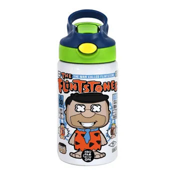The flintstones, Children's hot water bottle, stainless steel, with safety straw, green, blue (350ml)