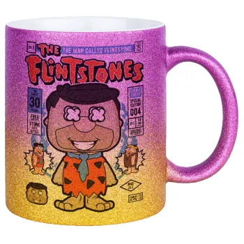 The flintstones, Κούπα Χρυσή/Ροζ Glitter, κεραμική, 330ml
