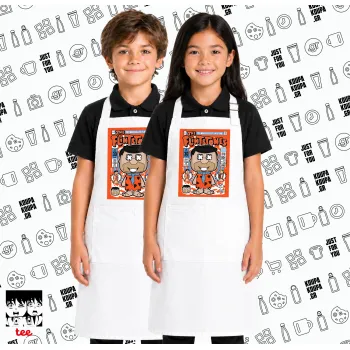 The flintstones, Λευκή ΠΑΙΔΙΚΗ Ποδιά μακριά Σεφ ολόσωμη με τσέπες