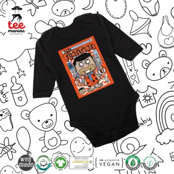 The flintstones, Μακρυμάνικο βρεφικό φορμάκι, 0-18 μηνών, ΜΑΥΡΟ, 100% Organic Cotton