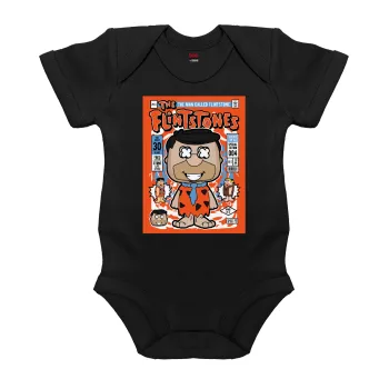 The flintstones, Βρεφικό φορμάκι μωρού, 0-18 μηνών, ΜΑΥΡΟ, 100% Organic Cotton, κοντομάνικο