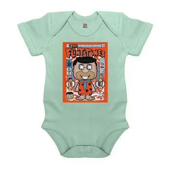 The flintstones, Βρεφικό φορμάκι μωρού, 0-18 μηνών, mint (Μέντα), 100% Organic Cotton, κοντομάνικο