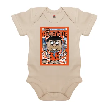 The flintstones, Βρεφικό φορμάκι μωρού, 0-18 μηνών, Natural (Εκρού), 100% Organic Cotton, κοντομάνικο