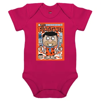The flintstones, Βρεφικό φορμάκι μωρού, 0-18 μηνών, ΡΟΖ, 100% Organic Cotton, κοντομάνικο