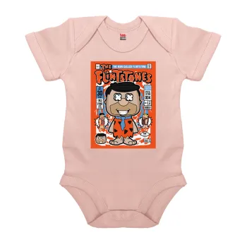 The flintstones, Βρεφικό φορμάκι μωρού, 0-18 μηνών, ΡΟΖ POWDER, 100% Organic Cotton, κοντομάνικο