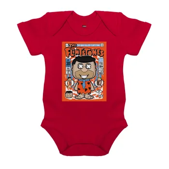 The flintstones, Βρεφικό φορμάκι μωρού, ΚΟΚΚΙΝΟ, 100% Organic Cotton, κοντομάνικο
