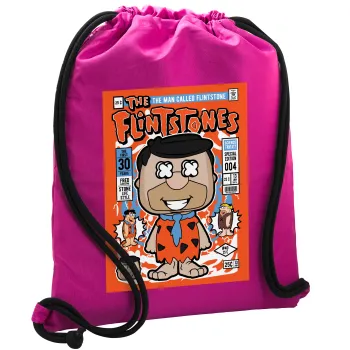 The flintstones, Τσάντα πλάτης πουγκί GYMBAG Φούξια, με τσέπη (40x48cm) & χονδρά κορδόνια