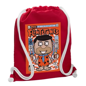 The flintstones, Τσάντα πλάτης πουγκί GYMBAG Κόκκινη, με τσέπη (40x48cm) & χονδρά κορδόνια