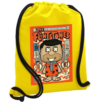 The flintstones, Τσάντα πλάτης πουγκί GYMBAG Κίτρινη, με τσέπη (40x48cm) & χονδρά κορδόνια