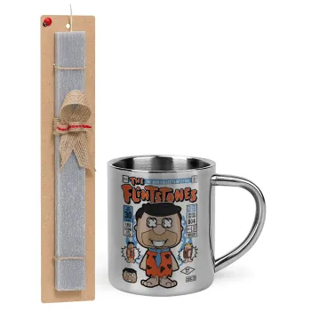 The flintstones, Πασχαλινή Λαμπάδα με μεταλλική κούπα θερμό (300ml) & κερί αρωματικό πλακέ (30cm) (ΓΚΡΙ)
