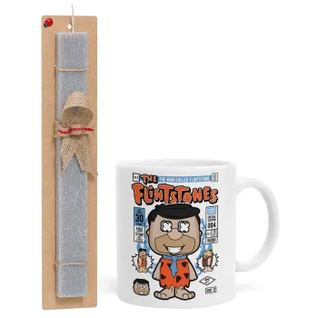The flintstones, Πασχαλινή Λαμπάδα με Κούπα κεραμική (330ml) & κερί αρωματικό πλακέ (30cm) (ΓΚΡΙ)