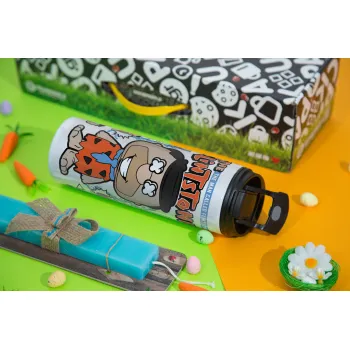 The flintstones, Πασχαλινή Λαμπάδα με Travel Tumbler θερμό με διπλό καπάκι (600ml, BPA free) & κερί αρωματικό πλακέ (30cm) (ΤΙΡΚΟΥΑΖ)