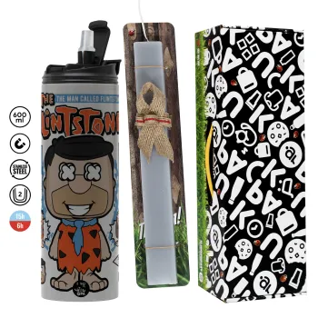 The flintstones, Πασχαλινή Λαμπάδα με Travel Tumbler θερμό (600ml, BPA free) & κερί αρωματικό πλακέ (30cm) (ΓΚΡΙ)