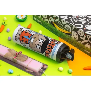 The flintstones, Πασχαλινή Λαμπάδα με Travel Tumbler θερμό με διπλό καπάκι (600ml, BPA free) & κερί αρωματικό πλακέ (30cm) (ΡΟΖ)