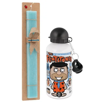 The flintstones, Easter Set, metallic aluminum water bottle (500ml) & scented flat candle (30cm) (TURQUOISE)