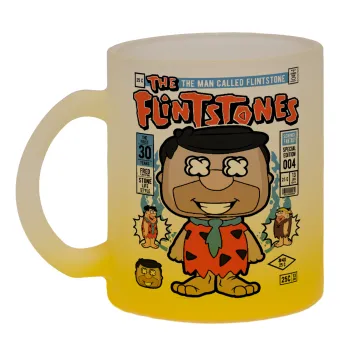 The flintstones, Κούπα γυάλινη δίχρωμη με βάση το κίτρινο ματ, 330ml