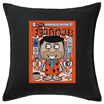 The flintstones, Μαξιλάρι καναπέ Μαύρο 100% βαμβάκι, περιέχεται το γέμισμα (50x50cm)