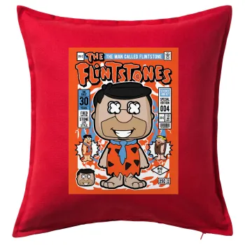 The flintstones, Μαξιλάρι καναπέ Κόκκινο 100% βαμβάκι, περιέχεται το γέμισμα (50x50cm)