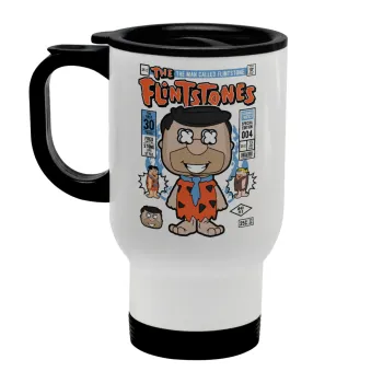 The flintstones, Stainless steel travel mug with lid, double wall white 450ml