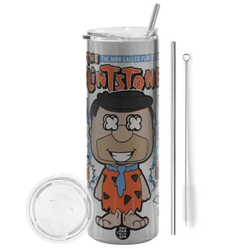 The flintstones, Tumbler stainless steel Silver 600ml, with metal straw & cleaning brush