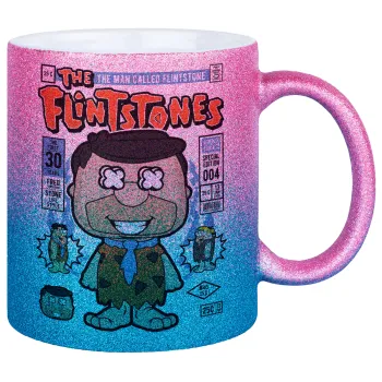 The flintstones, Κούπα Χρυσή/Μπλε Glitter, κεραμική, 330ml