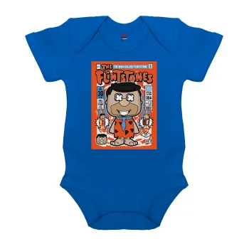 The flintstones, Βρεφικό φορμάκι μωρού, Μπλε Κοβαλτίου, 100% Organic Cotton, κοντομάνικο