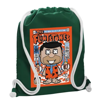 The flintstones, Backpack pouch GYMBAG BOTTLE GREEN, with pocket (40x48cm) & thick white cords