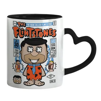 The flintstones, Κούπα καρδιά χερούλι μαύρη, κεραμική, 330ml