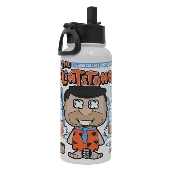 The flintstones, Metal mug thermo White with Straw and Spout Lid (Stainless steel), double wall, 950ml