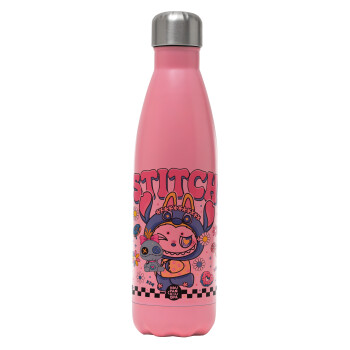 Labubu Stitch, Metal mug thermos Pink Mat (Stainless steel), double wall, 500ml