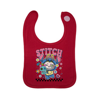 Labubu Stitch, Σαλιάρα με Σκρατς Κόκκινη 100% Organic Cotton (0-18 months)