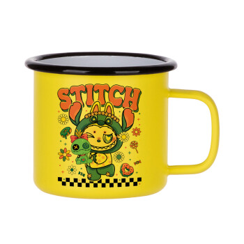 Labubu Stitch, Κούπα Μεταλλική εμαγιέ ΜΑΤ Κίτρινη 360ml