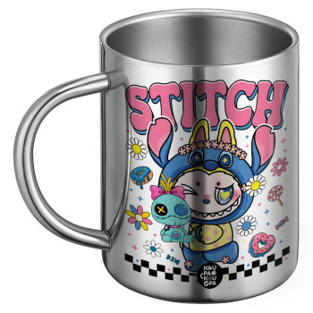 Labubu Stitch, Ανοξείδωτη Μεταλλική Κούπα 450ml - Διπλού Τοιχώματος