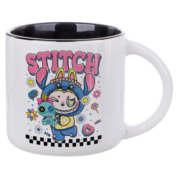 Labubu Stitch, Κούπα κεραμική 400ml Λευκή/Μαύρη