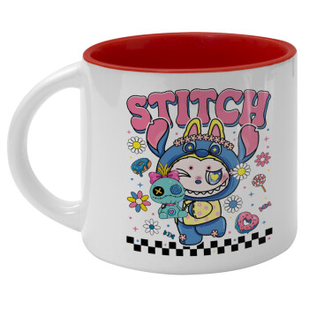 Labubu Stitch, Κούπα κεραμική 400ml Λευκή/Κόκκινη