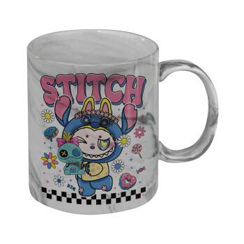 Labubu Stitch, Κούπα κεραμική, marble style (μάρμαρο), 330ml