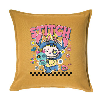 Labubu Stitch, Sofa cushion YELLOW 50x50cm includes filling