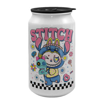 Labubu Stitch, Κούπα ταξιδιού μεταλλική με καπάκι (tin-can) 500ml
