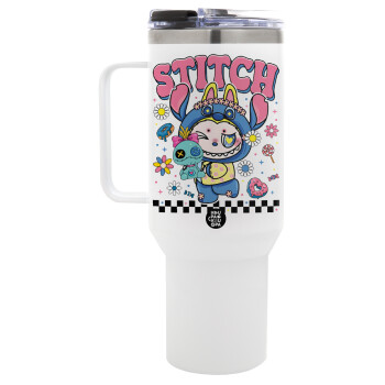 Labubu Stitch, Mega Tumbler με καπάκι, διπλού τοιχώματος (θερμό) 1,2L