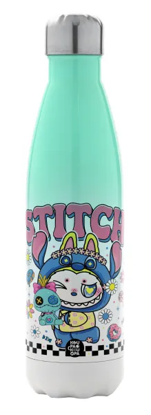 Labubu Stitch — Μεταλλικό παγούρι θερμός Πράσινο/Λευκό (Stainless steel), διπλού τοιχώματος, 500ml