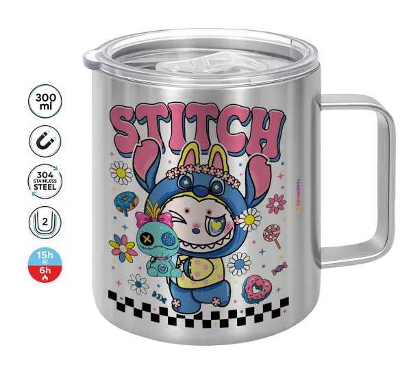 Labubu Stitch — Double-walled stainless steel mug 300ml with temperature-retaining lid