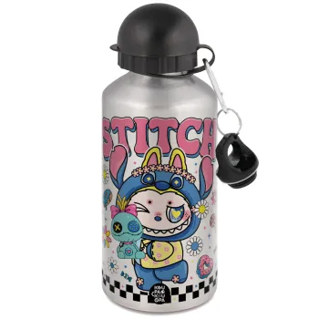 Labubu Stitch, Μεταλλικό παγούρι νερού, Ασημένιο, αλουμινίου 500ml