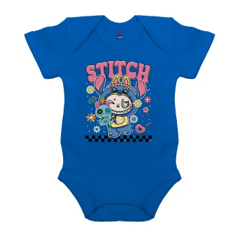 Labubu Stitch, Βρεφικό φορμάκι μωρού, Μπλε Κοβαλτίου, 100% Organic Cotton, κοντομάνικο